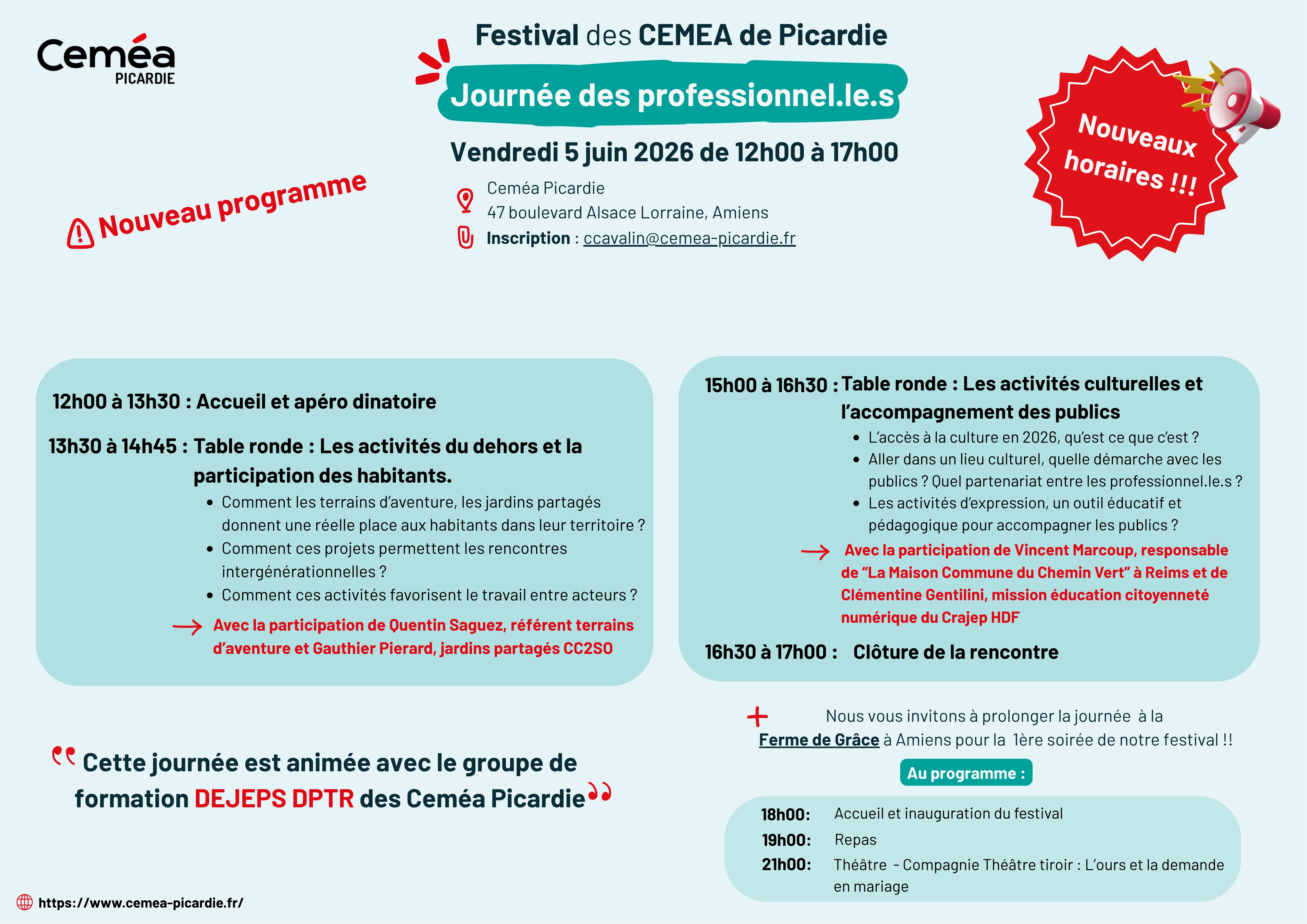 Evenement 5 Juin 2026 - Nouveaux horaires